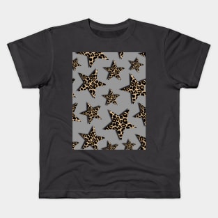 Leopard Print Stars on Grey Kids T-Shirt